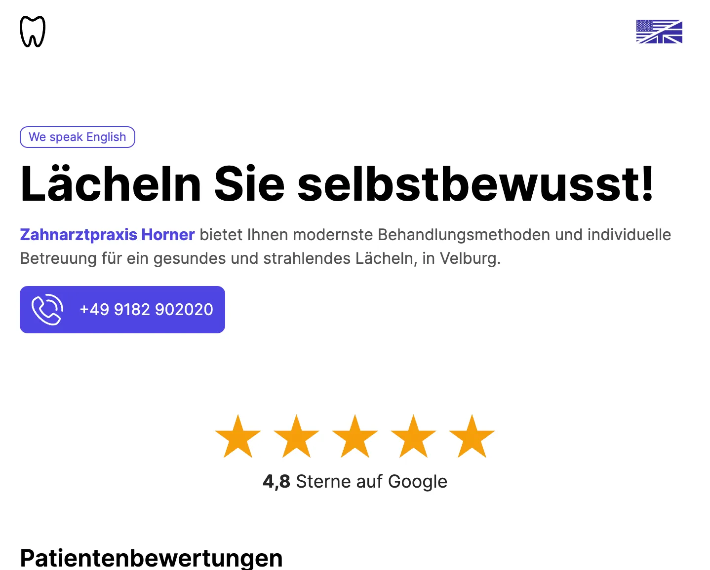 Screenshot of the dentistry homepage