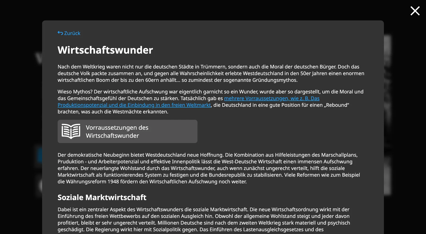 Screenshot of a modal in the interactive education website