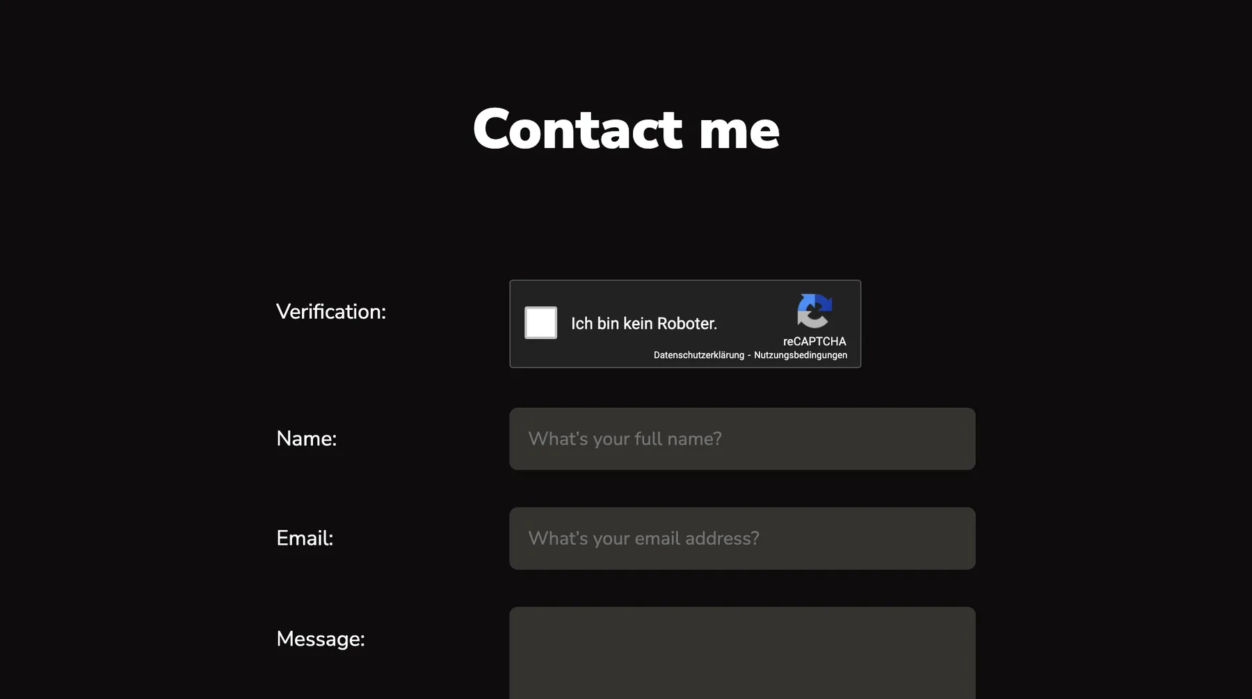Screenshot of the 2022 portfolio contact form