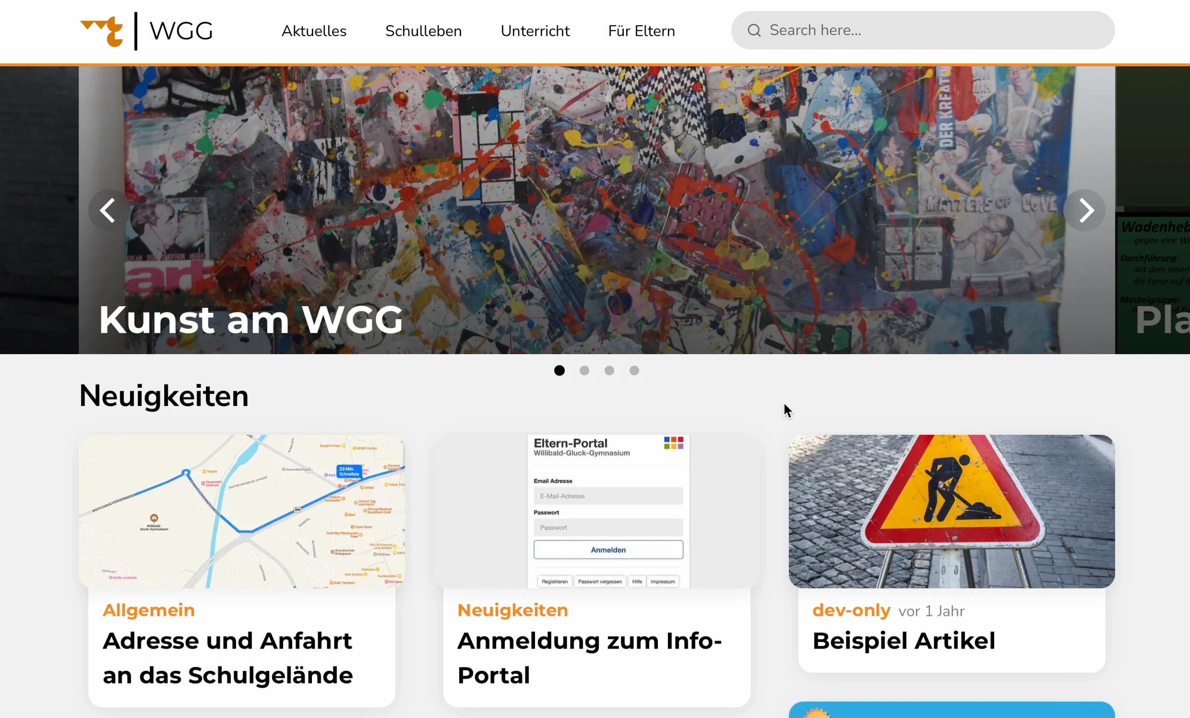 Screenshot of the WGG Neumarkt homepage